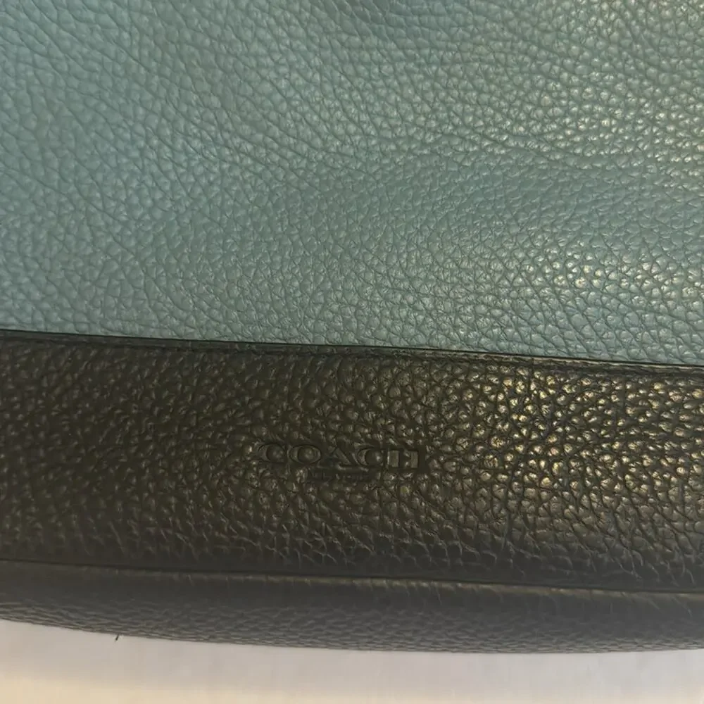 Coach Men’s Teal Black Luxe Hamilton Leather Laptop Bag Briefcase Work Office